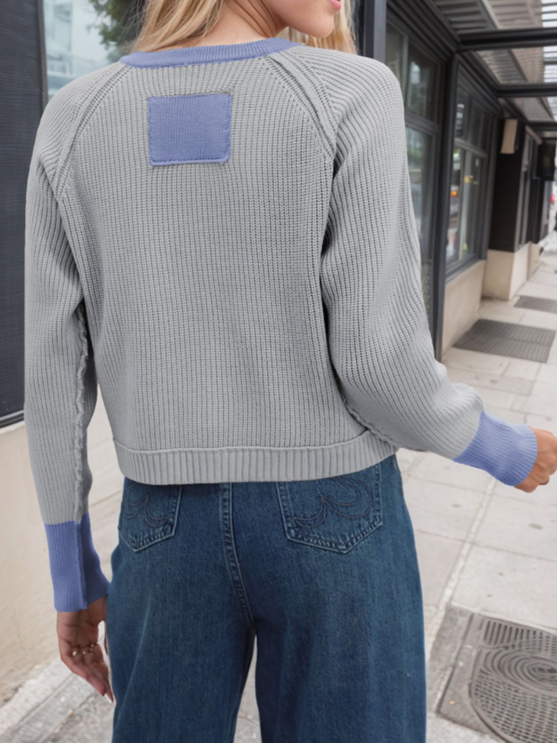 Contrast Button Up Long Sleeve Cardigan - -