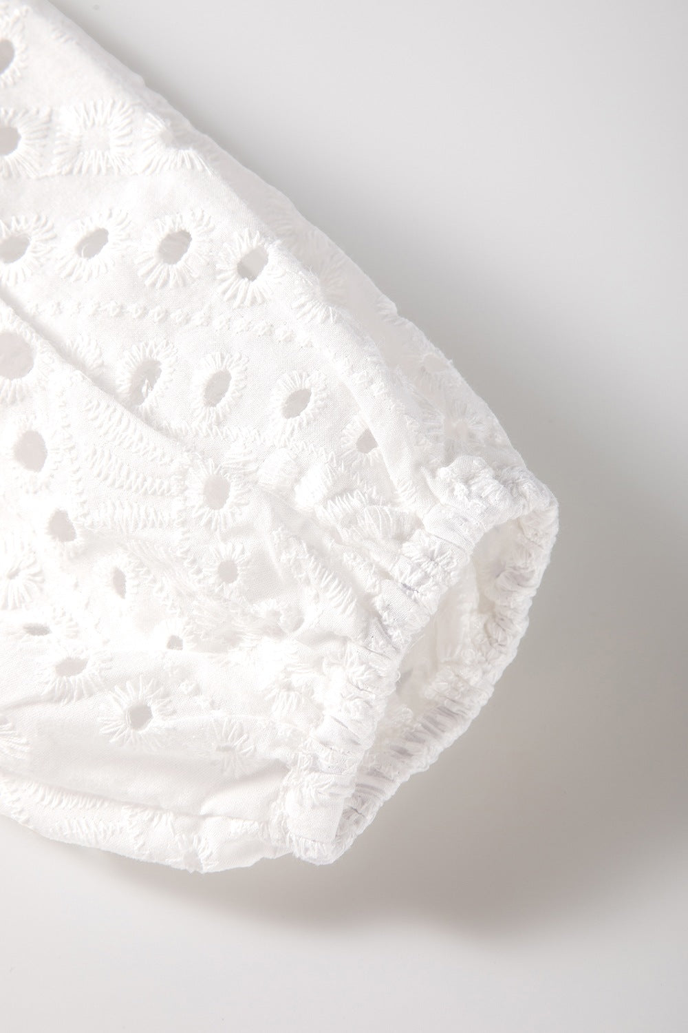 Eyelet V-Neck Long Sleeve Blouse - -