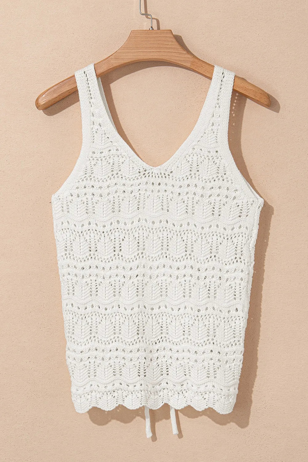 Hollowed Knit V Neck Drawstring Sweater Vest - -