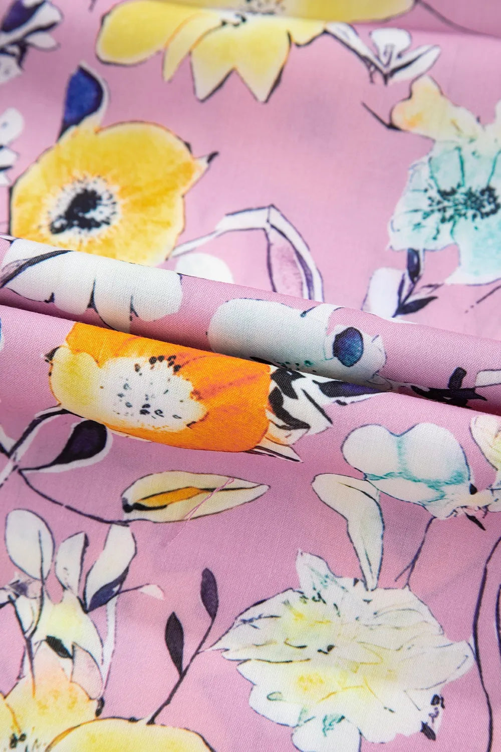 Printed Notched Double Layered Ruffle Sleeve Blouse - -