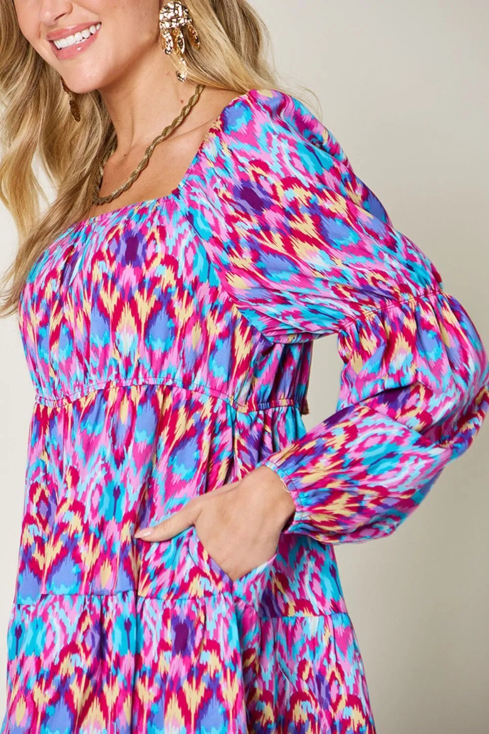 Double Take Full Size Printed Long Sleeve Dress – | Shannon’s Chique Boutique