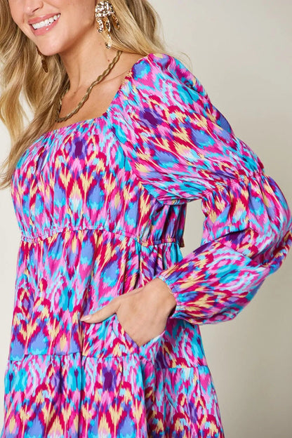 Double Take Full Size Printed Long Sleeve Dress – | Shannon’s Chique Boutique