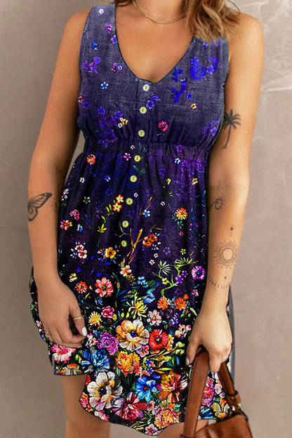 Double Take Scoop Neck Buttoned Sleeveless Magic Dress with Pockets - -