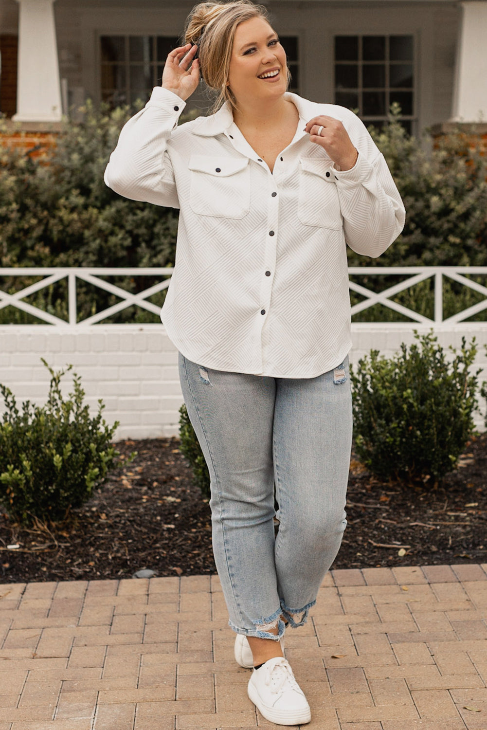 Plus Size Snap Down Dropped Shoulder Jacket - -