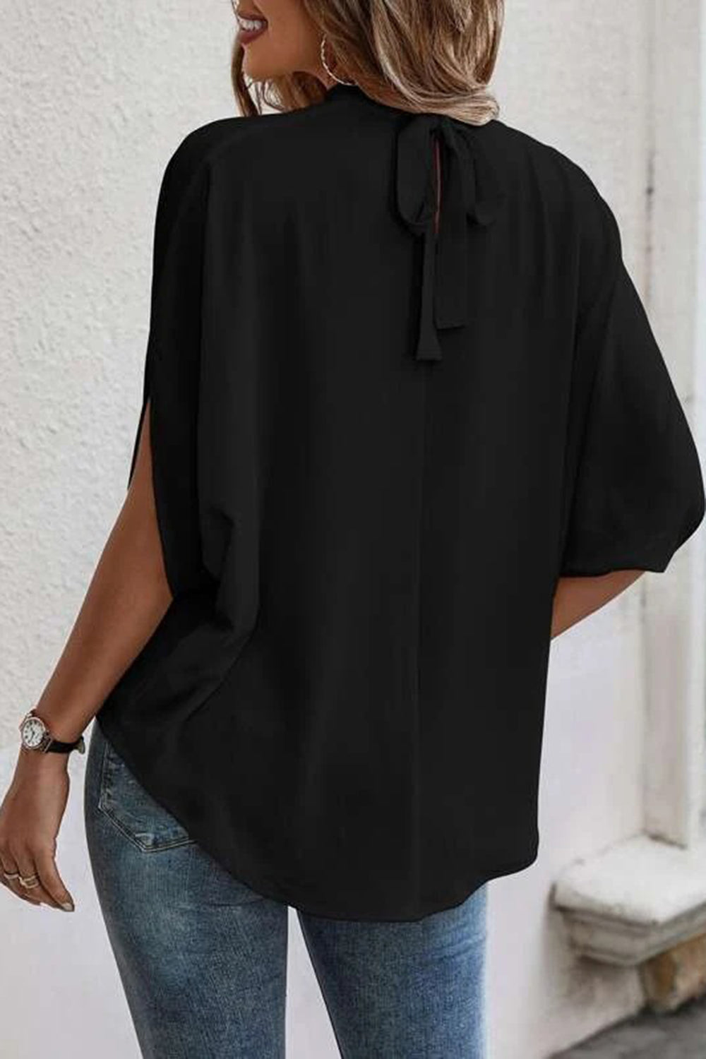 Tie Back Slit Half Sleeve Blouse