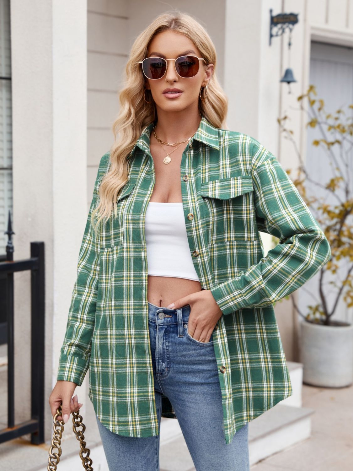 Mandy Plaid Button Up Long Sleeve Shirt - -