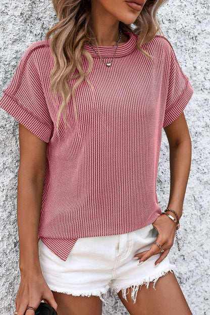 Mandy Striped Round Neck Short Sleeve T-Shirt - -
