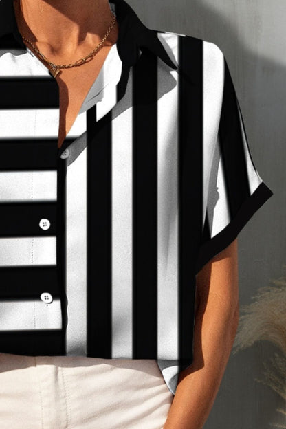 FAM-FAM Striped Button Up Short Sleeve Shirt