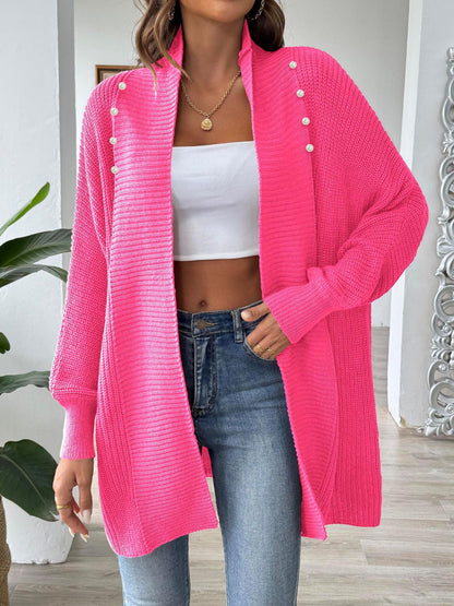 Open Front Long Sleeve Cardigan - Strawberry One Size -