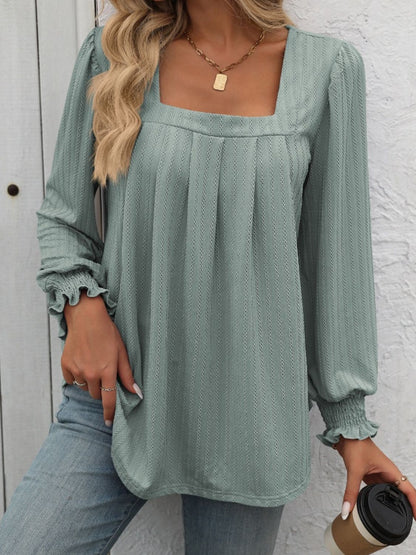 Mandy Square Neck Long Sleeve Top - Sage -