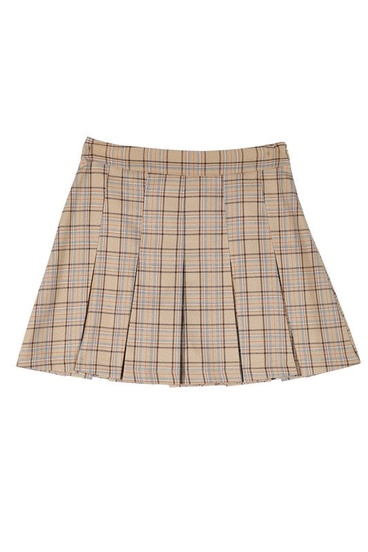 Plaid pleated mini skirt