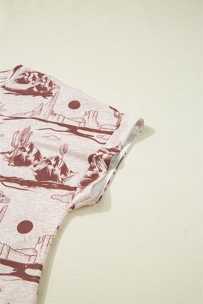 Printed Round Neck Short Sleeve T-Shirt - -
