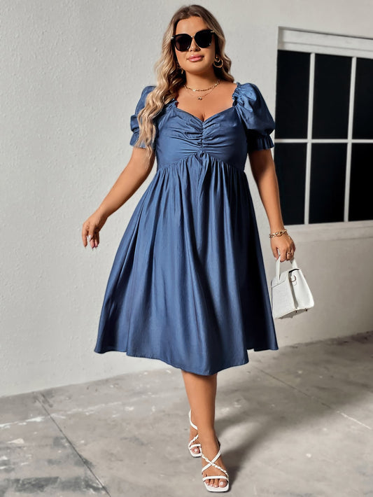 Honey Plus Size Ruched Sweetheart Neck Dress - -