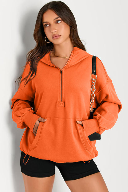 Pocketed Half Zip Long Sleeve Hoodie