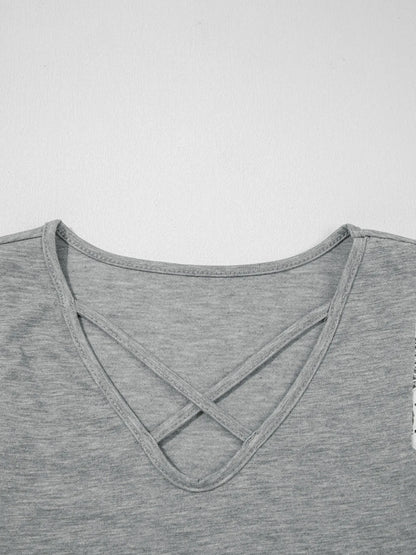 Lace Trim Cross-Front V-Neck Tank Top - -