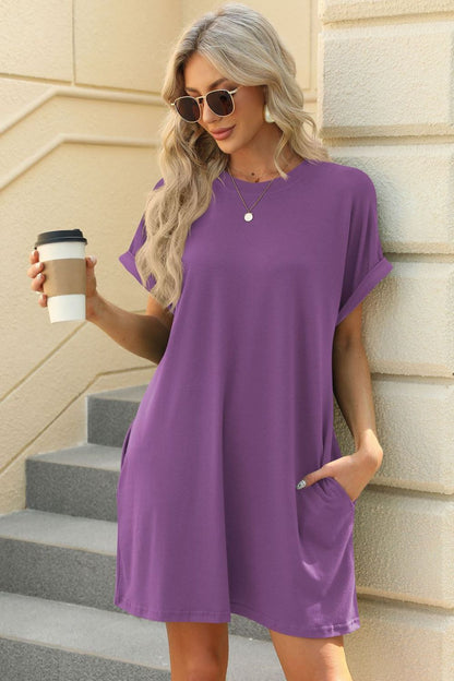 Florira Short Sleeve Mini Dress with Pockets - Mauve -