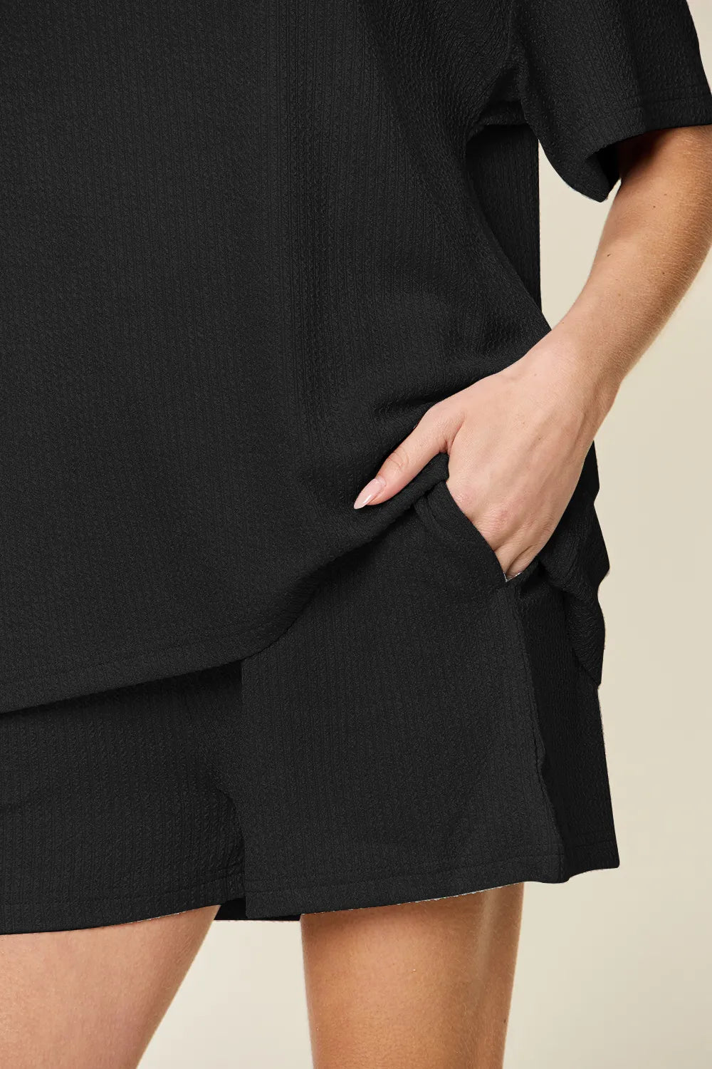 Double Take Basic style Round Neck Solid Set - -