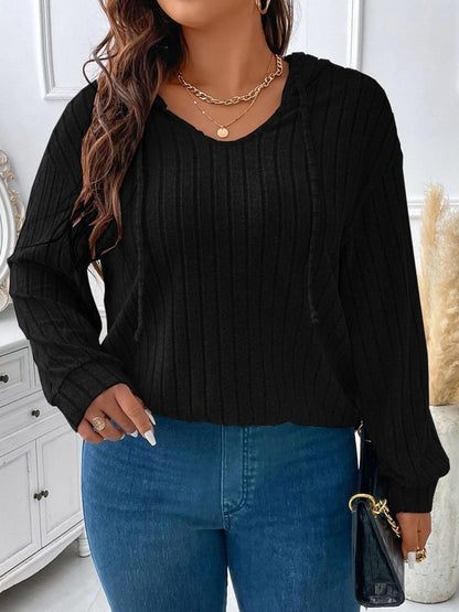 Plus Size Cozy Drawstring Hoodie Tee (Curve Confidence) - -