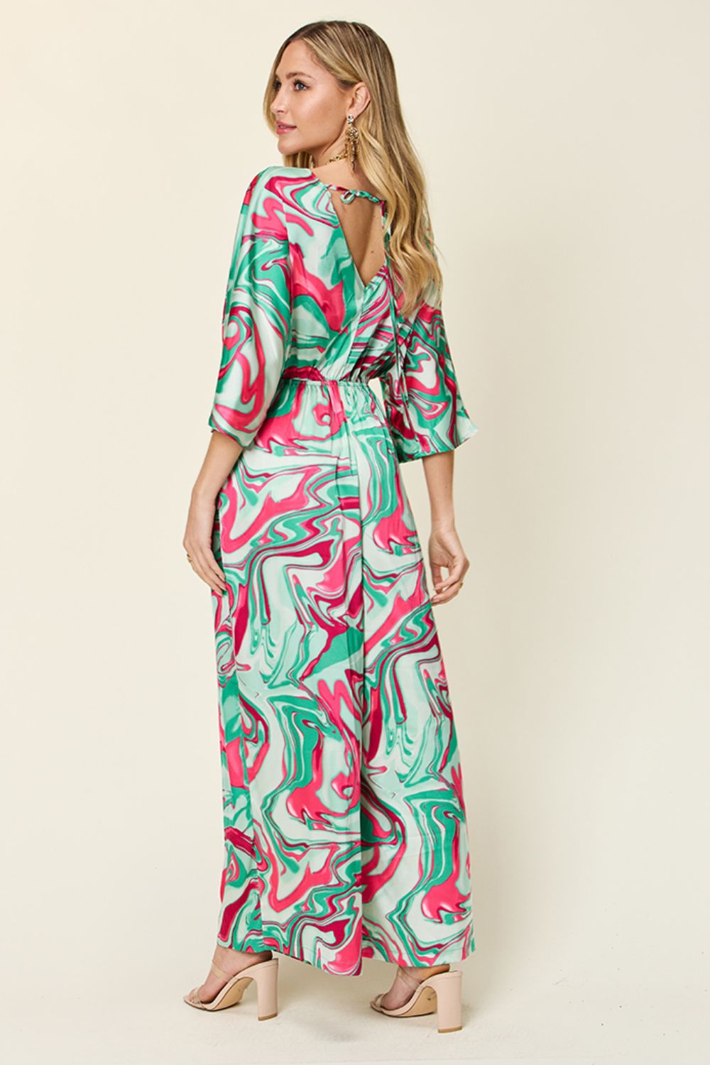 Double Take Full Size Half Sleeve Wide Leg Jumpsuit - -