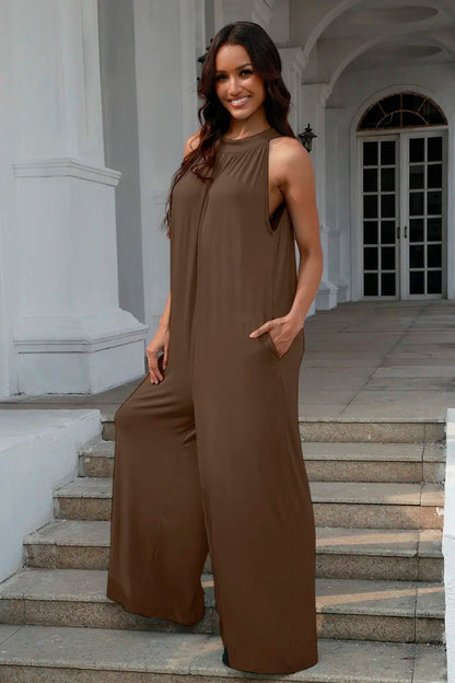 Double Take Full Size Tie Back Cutout Sleeveless Jumpsuit – | Shannon’s Chique Boutique