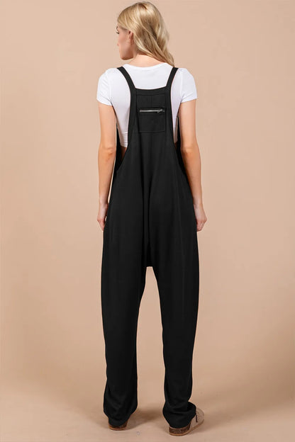 Oh Full Size V-Neck Wide Strap Overalls with Pockets - -