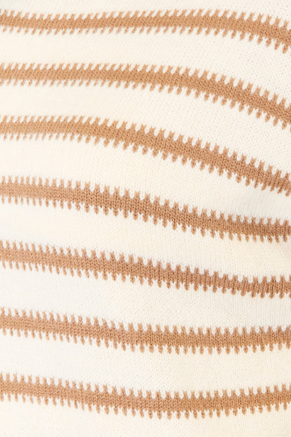 Double Take Striped Boat Neck Sweater - -