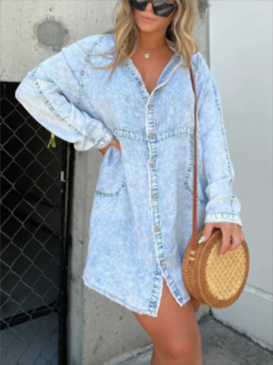 Full Size Button - Front Long Sleeve Denim Shirt Dress Plus Size – | Shannon’s Chique Boutique