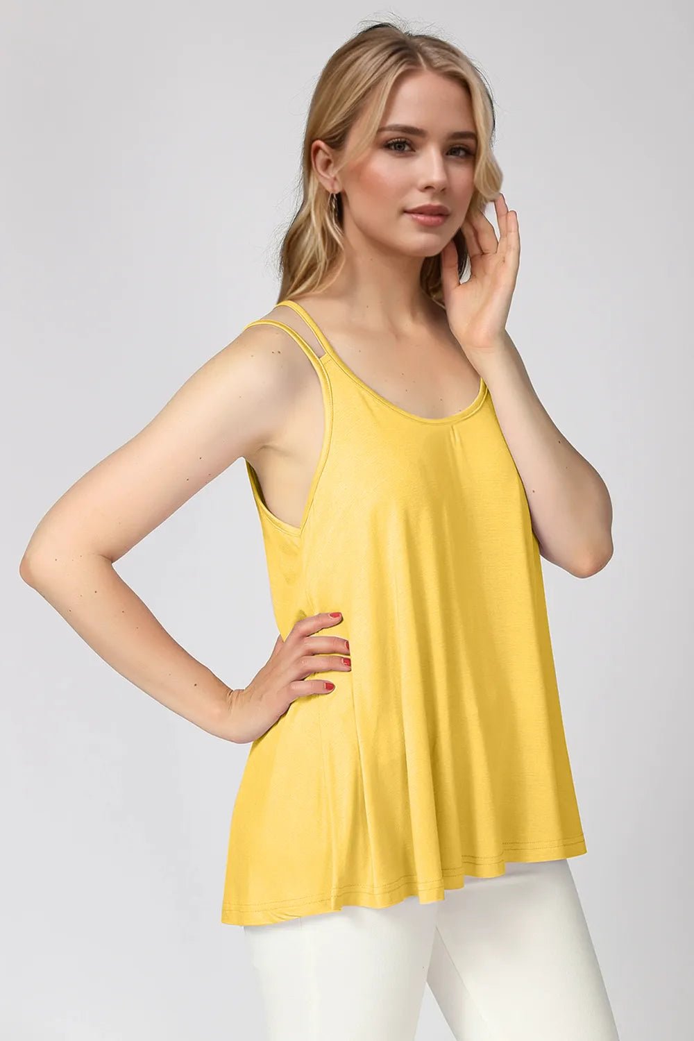 Basic Bae Bamboo Scoop Neck Double Spaghetti Straps Cami - Gold -