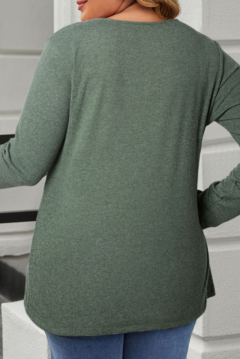 Plus Size Half Snap Long Sleeve T-Shirt - -