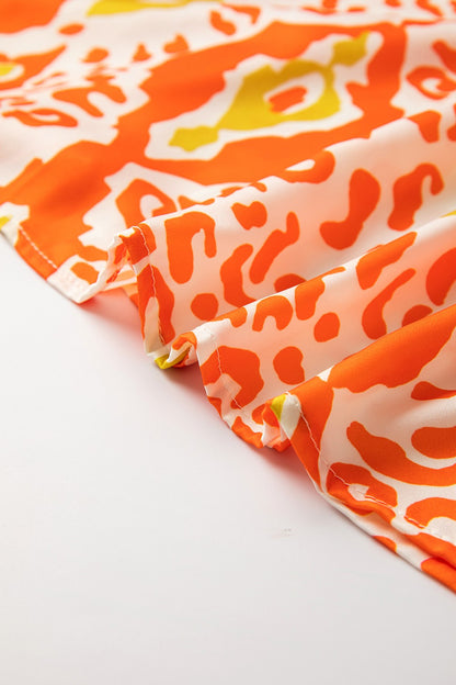 Printed Notched Half Sleeve Blouse - -