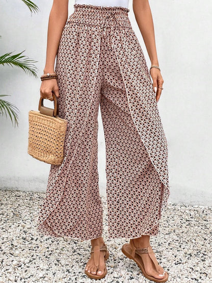 Tied Printed Wide Leg Pants - Pale Blush -