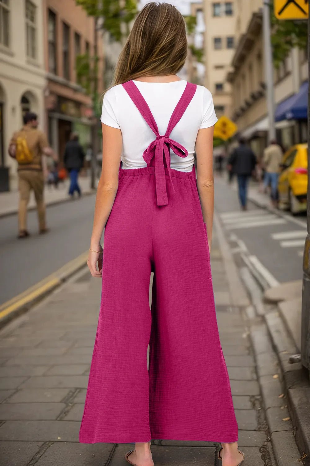 Double Take Full Size Wide Leg Overalls with Pockets - -