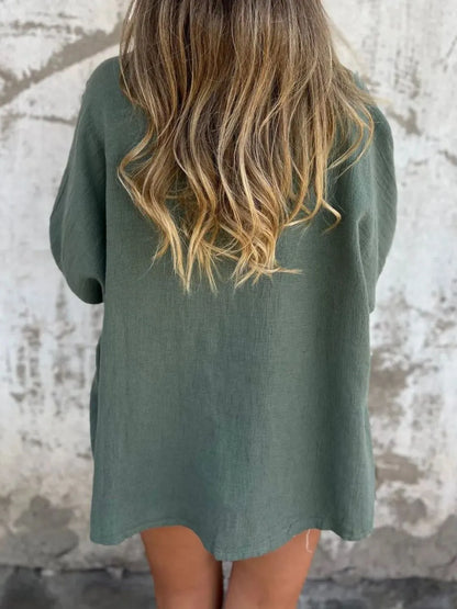 Full Size One Button Long Sleeve Shirt Plus Size - -