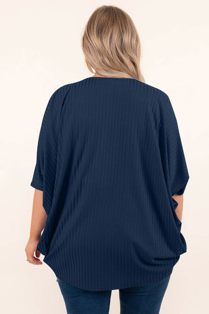 Plus Size Ribbed Cocoon Cover Up - -