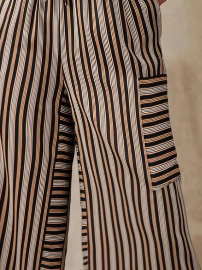 Contrast Striped Wide leg Pants - -