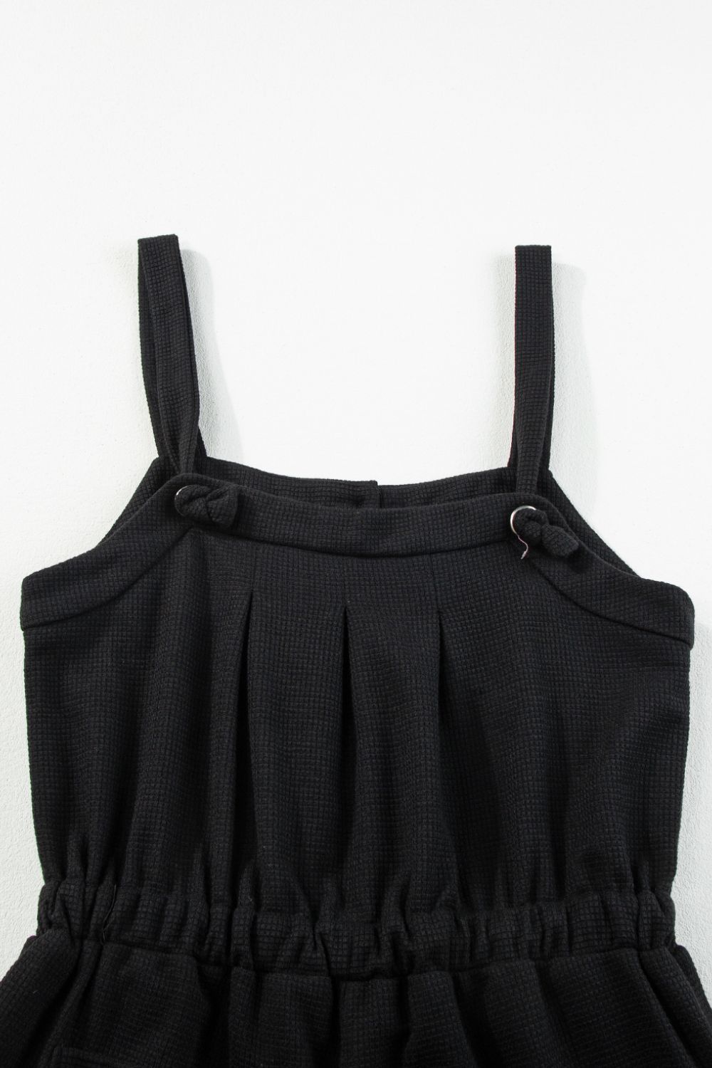 Knotted Straps Button Textured Drawstring Jumpsuit - -