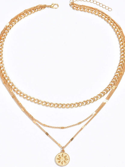18K Gold - Plated Layered Necklace with Sun Medallion Pendant – | Shannon’s Chique Boutique