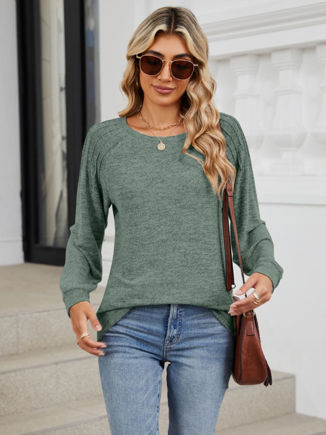 Round Neck Long Sleeve T-Shirt - -