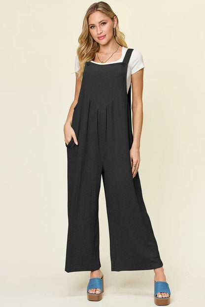 Double Take Full Size Texture Sleeveless Wide Leg Overall – | Shannon’s Chique Boutique
