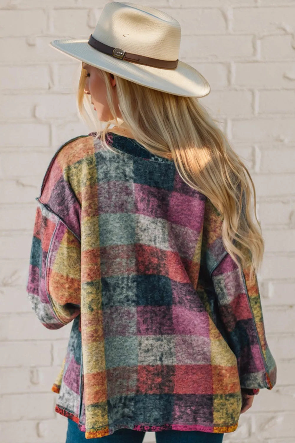 Double Take Full Size Exposed Seam Button Up Fleece Shacket - -