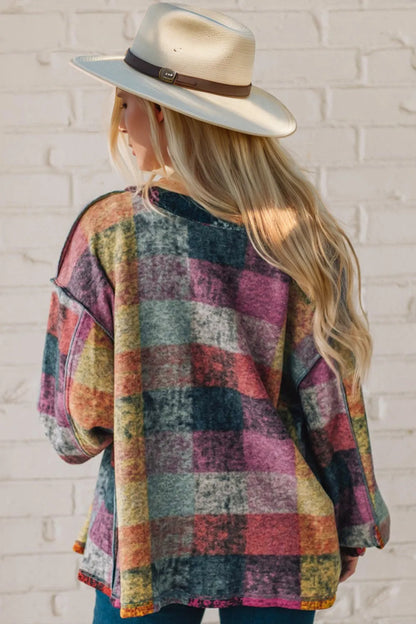 Double Take Full Size Exposed Seam Button Up Fleece Shacket - -