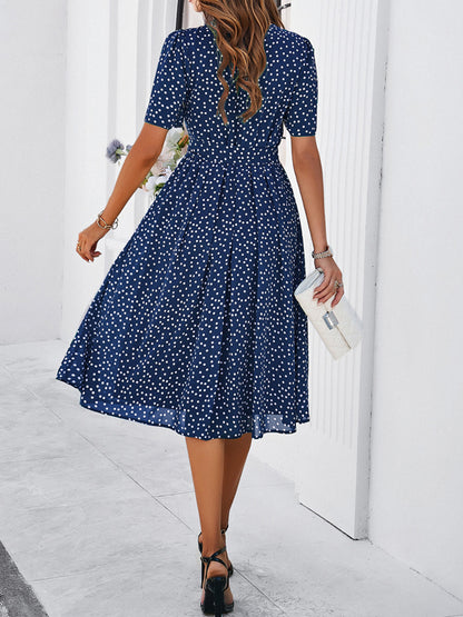 Printed Round Neck Short Sleeve Dress