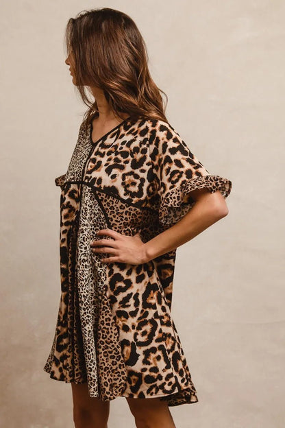 BiBi Leopard Prints Mix and Match Short Sleeves Dress - -