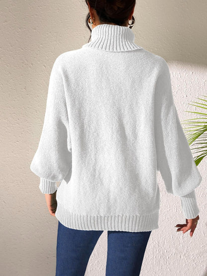 Heart Turtleneck Long Sleeve Sweater - -