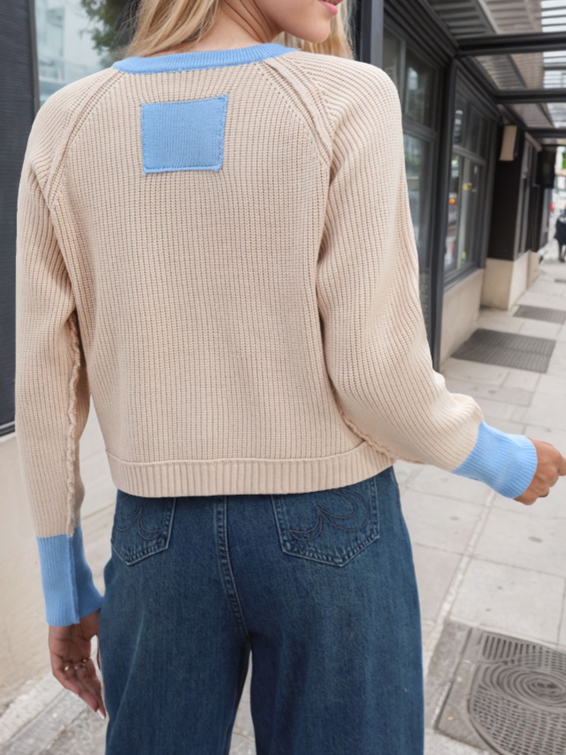 Contrast Button Up Long Sleeve Cardigan - -