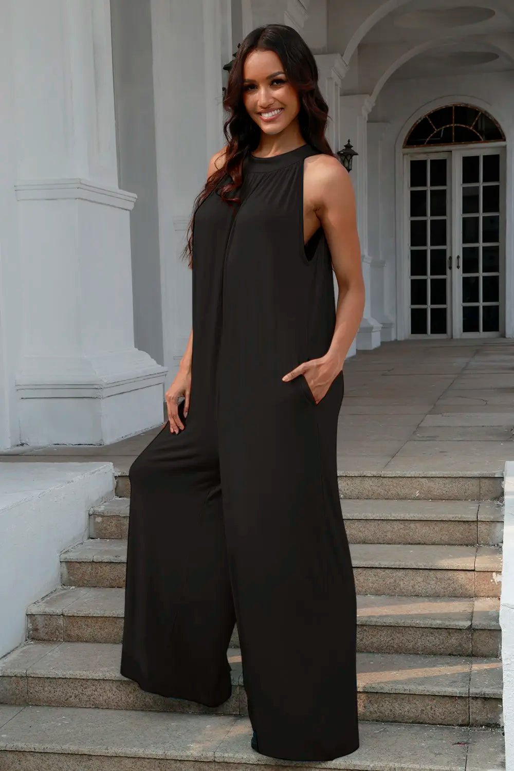 Double Take Full Size Tie Back Cutout Sleeveless Jumpsuit – | Shannon’s Chique Boutique