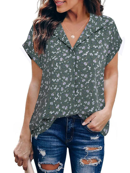 Ruched Round Neck Short Sleeve Top – Pretty Chique Women’s Summer Blouse - -