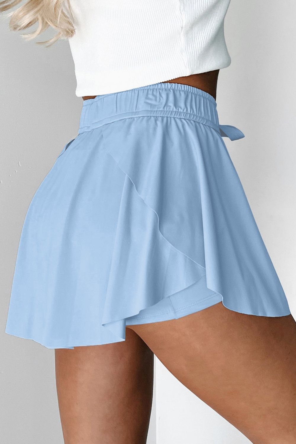 Drawstring High Waist Lined Active Skorts - -