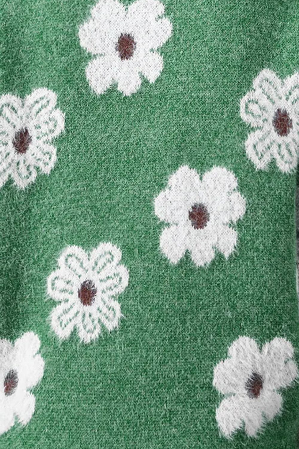 Flower Half Zip Long Sleeve Sweater - -