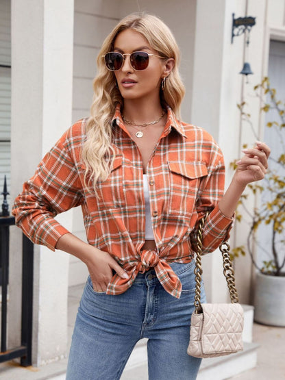 Mandy Plaid Button Up Long Sleeve Shirt - -